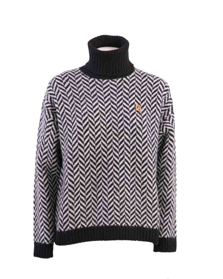 Shop ELISABETTA FRANCHI  Pull: Elisabetta Franchi dolcevita in maglia chevron.
Dolcevita in maglia effetto peluche con grafica chevron. 
È caratterizzato da spalle scese con maniche lunghe voluminose, bordi in contrasto colore e placca logo in metallo dorato.
Composizione: 50% Acrilico 29% Poliammide 19% Lana 02% Elastane.
Fabbricato in Italia.. MK77T37E2-BS2NERO/GRIGIOPERLA